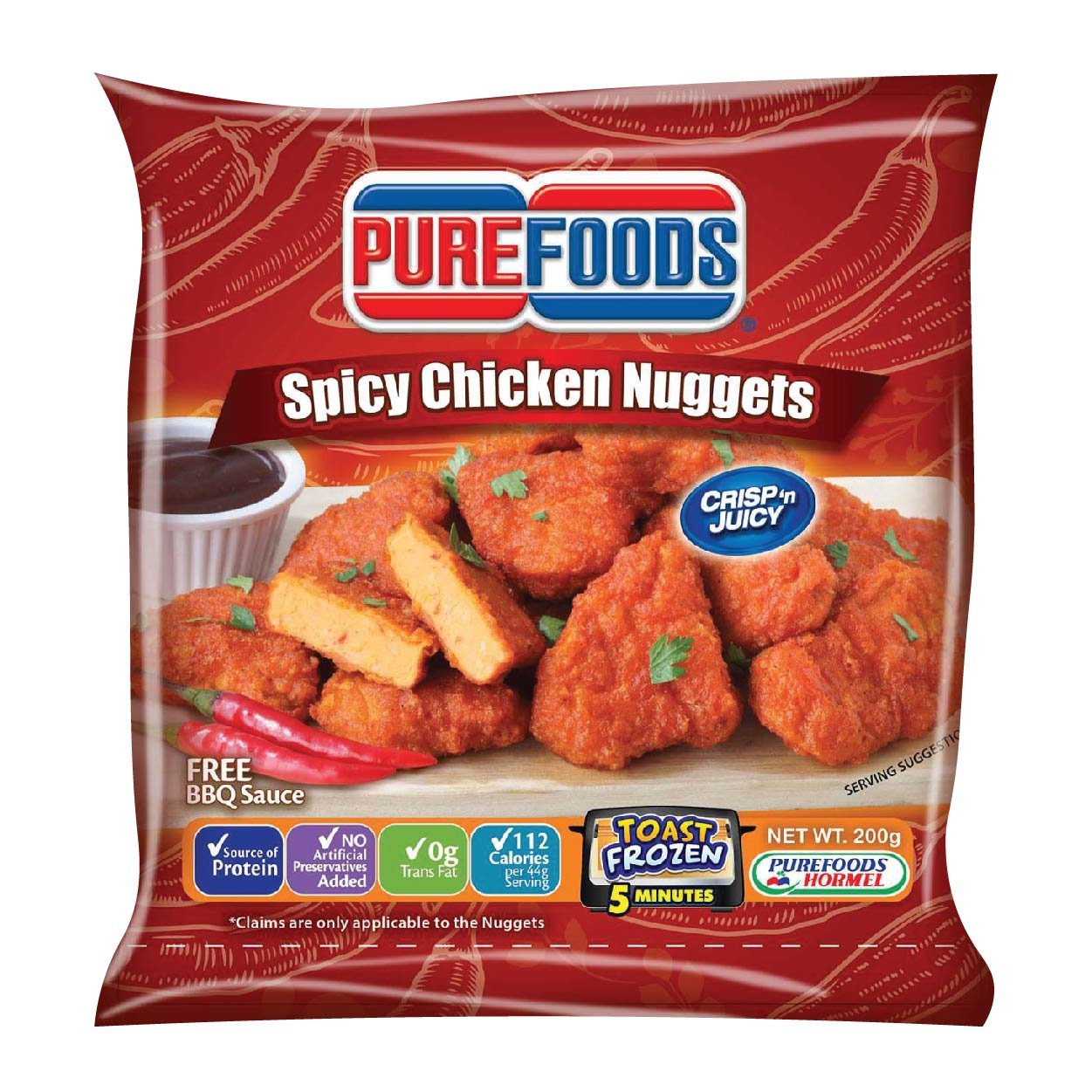 100000090489-Purefoods-Spicy-Chicken-Nuggets-200g-211029.jpg Purefoods Crisp 'N Juicy Spicy Chicken Nuggets 200g - Image 1